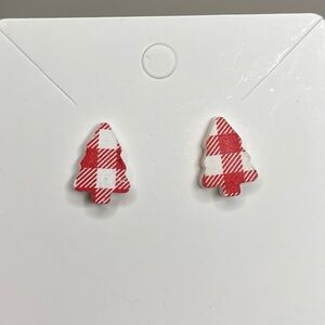 Festive Red Plaid Christmas Tree Earrings